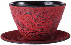 – Set de ceai Dragon Chinezesc – 1 ceainic, 4 cești din fontă și strecurătoare pentru ceai – Capacitate 0,8 l – Decor Japonez Asiatic – Idee de cadou pentru veselă japoneză – Culoare Roșu