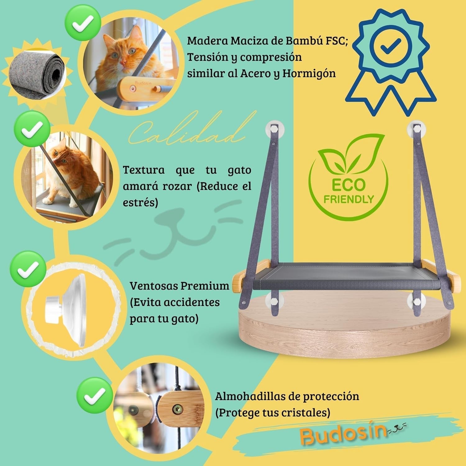 Șezlong pentru pisici - Pat pentru pisici la fereastră - Hamac pentru pisici - Hamac pentru pisici - Hamac pentru pisici - Hamac pliabil pentru pisici 54 cm - Lemn masiv