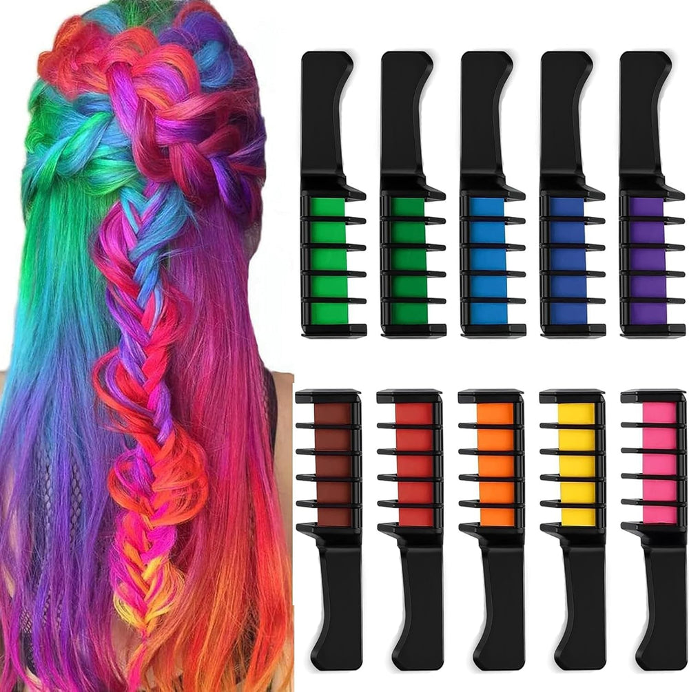 Kalolary 10PCS Pieptene cu cretă pentru păr, vopsea temporară pentru păr Pieptene cu cretă pentru păr lavabil Culoare non-toxică pentru fete DIY Cosplay Carnaval Crăciun Valentine's Day Petreceri aniversare Vopsea pentru par Naty Shop Titlu implicit