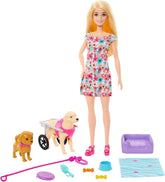 Păpușă Barbie Dog Duo și accesorii, inclusiv câine mic și câine mare cu scaun cu rotile, lesă, bol de mâncare, pat pentru animale de companie și tratează oasele, pentru copii de la 3 ani, HTK37 Papusi Naty Shop Titlu implicit