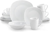 Set de veselă MALACASA pentru 4 persoane, serviciu de masă cu 16 piese din porțelan alb, set de veselă modern cu 4 farfurii de cină, farfurii de desert, farfurii de sumă și cești, seria ELISA