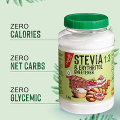 Stevia + Erythritol 1:3 Süßstoff | 1G = 3G Zucker | 100% Natürlicher Zuckerersatz - 0 Kalorien - 0 Glykämischer Index - Keto Und Paleo - 0 Netto-Kohlenhydrate - Kein GVO - Castello since 1907-1 Kg Sweeteners Naty Shop