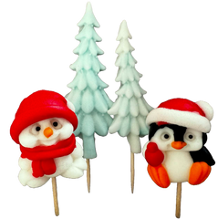 Set 4 decoratiuni comestibile din pasta de zahar, Craciun, pinguin, ursulet si braduti Decoratiuni din Pasta de Zahar Naty Shop