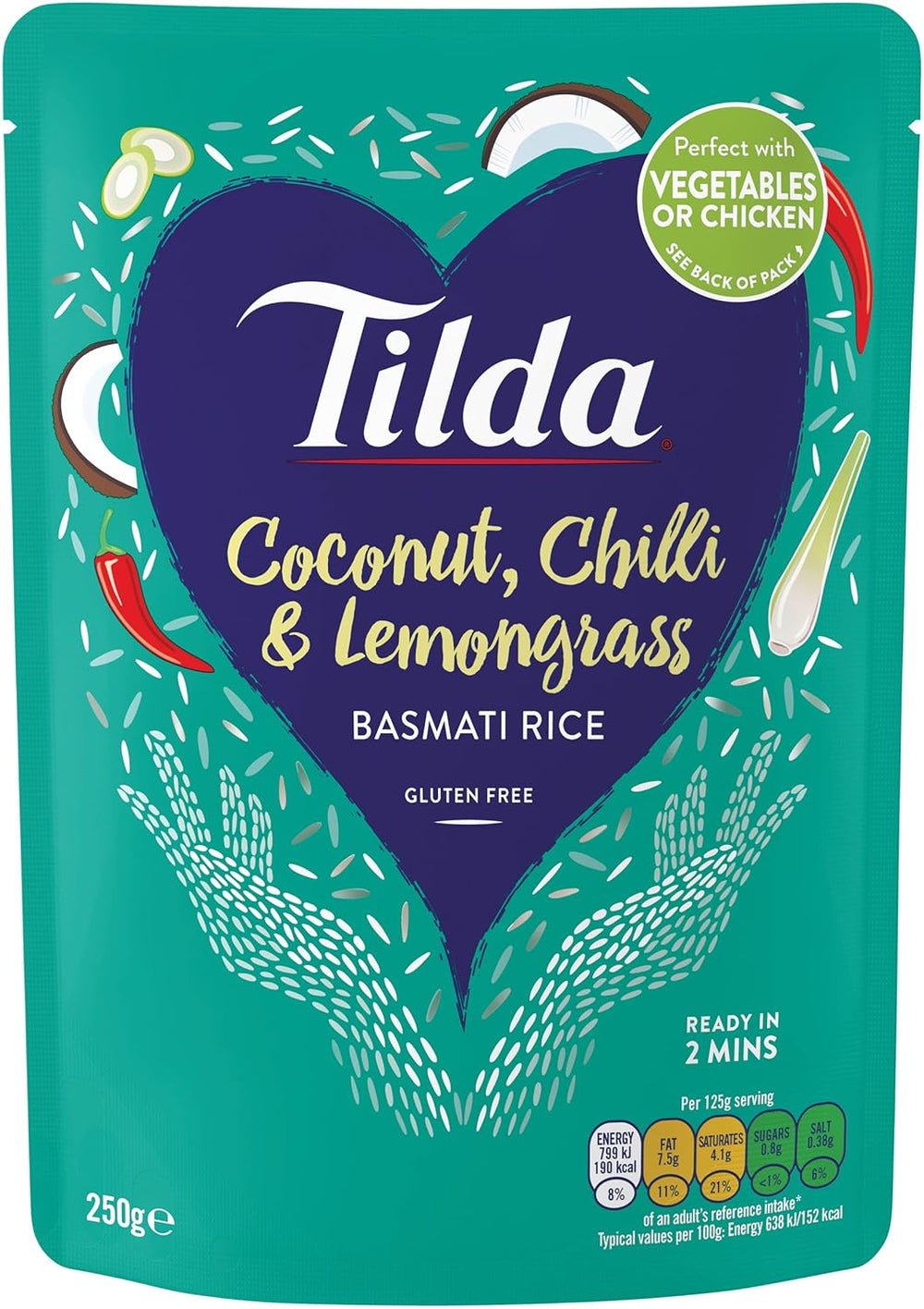 Tilda Basmati Steamed Rice with Coconut, Chili and Lemongrass - Pack of 6 (6 x 250g)