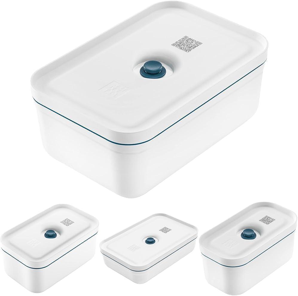 Zwilling Fresh & Save set de 4 cutii de prânz cu vid (mărimea cutiei de prânz S, M, L și L plat), Păstrează alimentele proaspete pentru mai mult timp, Material: Plastic, Culoare: Alb-La Mer Cutii depozitare alimente Naty Shop Titlu implicit