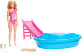 Barbie doll and accessories - pool with slide and accessories for hours of fun in the sun, pink swimsuit with tropical design, for children 3 years and up, HRJ74 Naty Shop Dollhouses Default Title