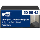 Tork Linstyle 509542 Șervețele pentru cocktail negru, 1/4 pliere, 1 strat, 23,8 x 23,8 cm, 1 x 100 șervețele