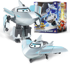Super Wings Transformation Plane Supercharged Traver, Approx. 12.7 Cm Large Children's Play Figure Toy Airplane and Robot Figure for Boys and Girls Above 3 Years Old Silver Action Figures Naty Shop Traver