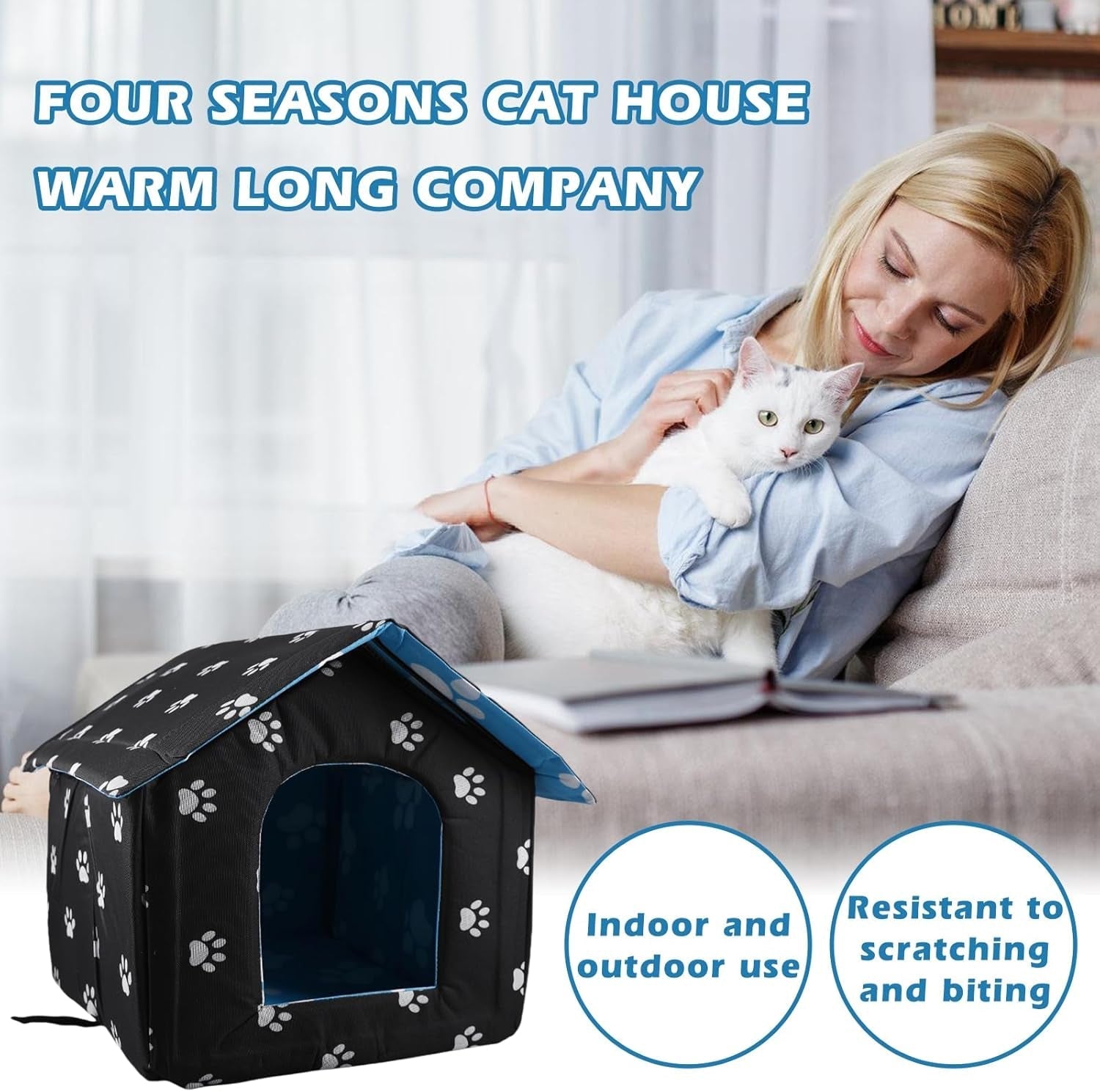 Căsuță pentru pisici în aer liber, peșteră pliabilă pentru pisici, pat pentru pisici rezistent la intemperii, casă pentru pisici în aer liber, pentru animale de companie mici (36 * 26 * 14CM, negru)