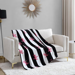 Juicy Couture Cabana Plush Throw Blanket, 127.7 X 178.8 Cm, luxury microfiber plush blanket for maximum comfort and cozy warmth Juicy Couture Beds and Blankets Black 50"X70"
