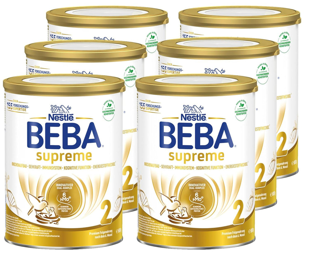 BEBA SUPREME 2 Follow-on milk after 6 months, lactose only, palm oil free, pack of 6 (6 x 800g) Naty Shop
