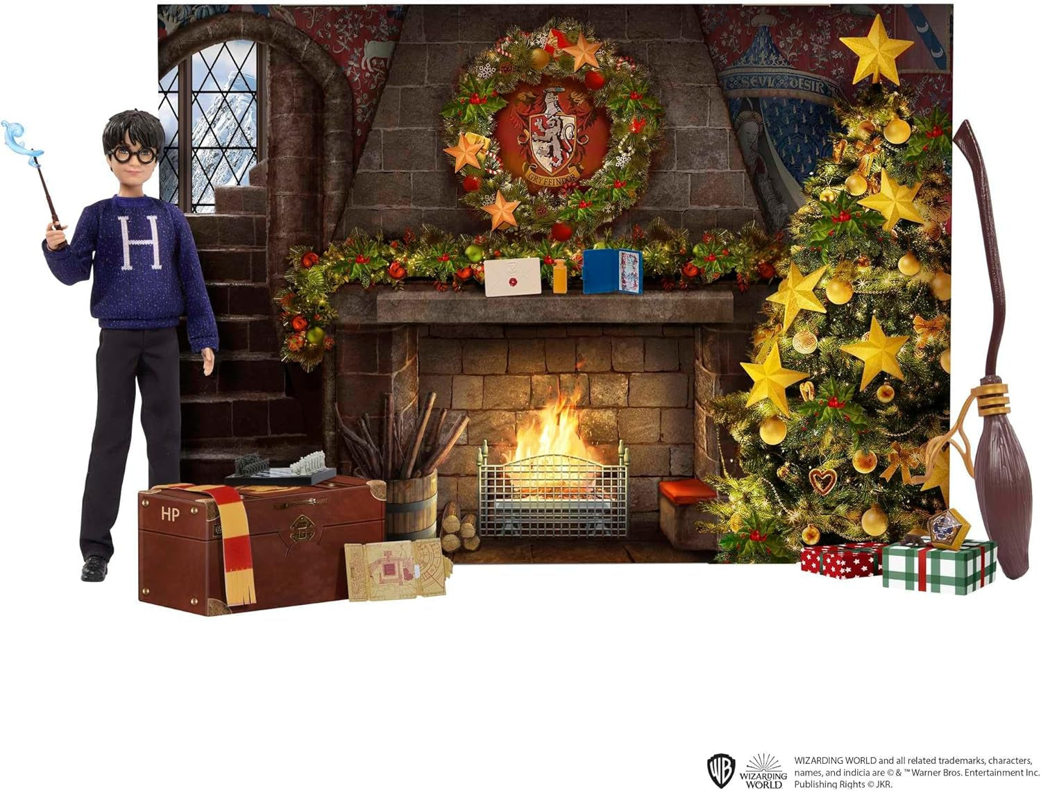 HARRY POTTER Calendarul de Advent Gryffindor - 24 de povești, surprize magice, Camera comună Hogwarts, chip realist, pentru fanii cu vârsta peste 6 ani, HND80 Papusi Naty Shop