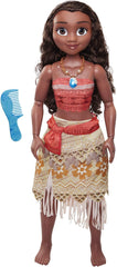 Disney Princess Vaiana, 80 cm große Spielpuppe von Jakks Pacific, bewegliche Puppe, mit Bürste zum Kämmen ihrer welligen Locken, vom Film inspiriertes Kleid, abnehmbare Halskette mit Anhänger