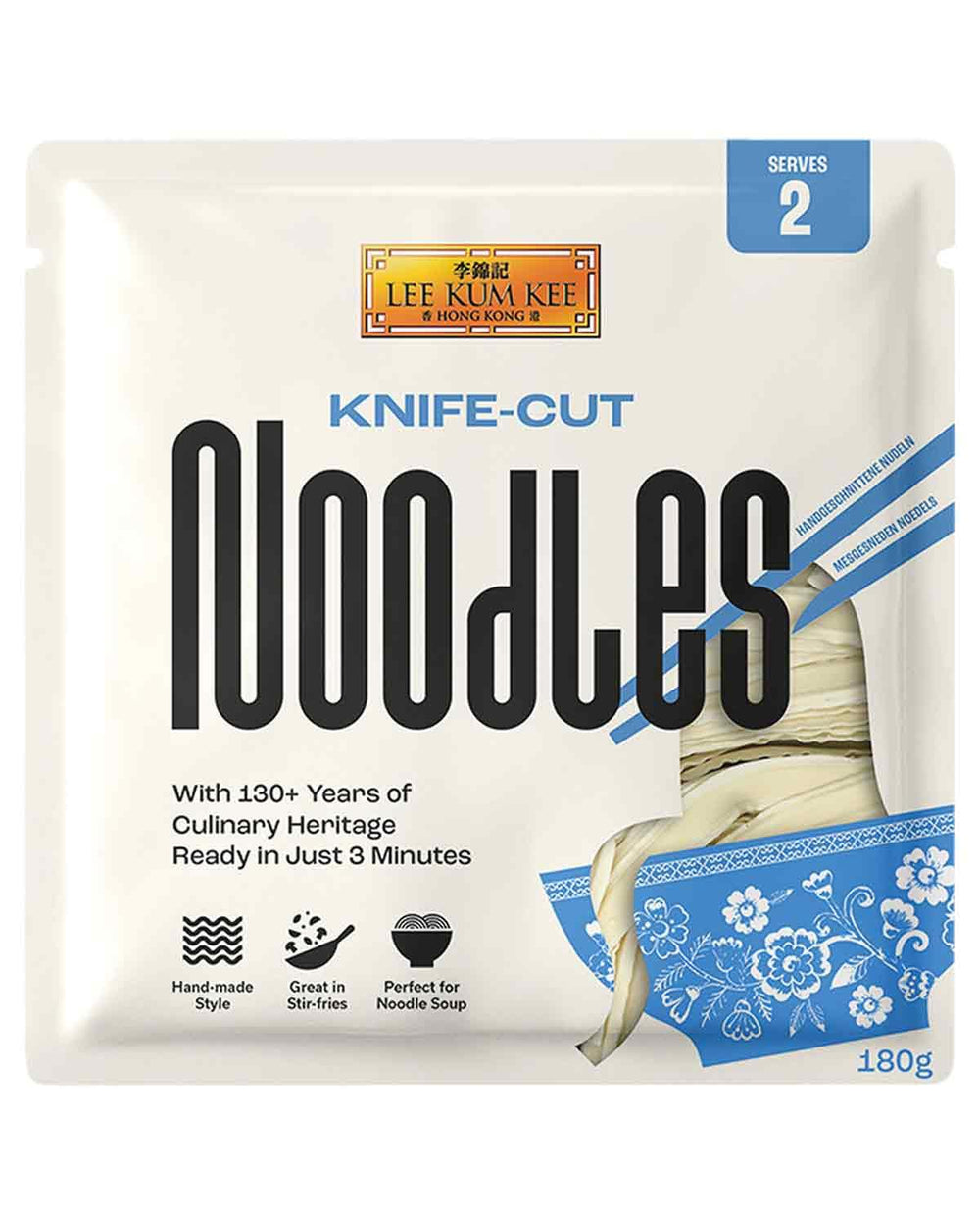LEE KUM KEE Knife Cut Noodles - Asian knife cut noodles with a savory firm texture, ideal for wok dishes and soups, semi-dry, two servings per pack, 6 x 180g multipack