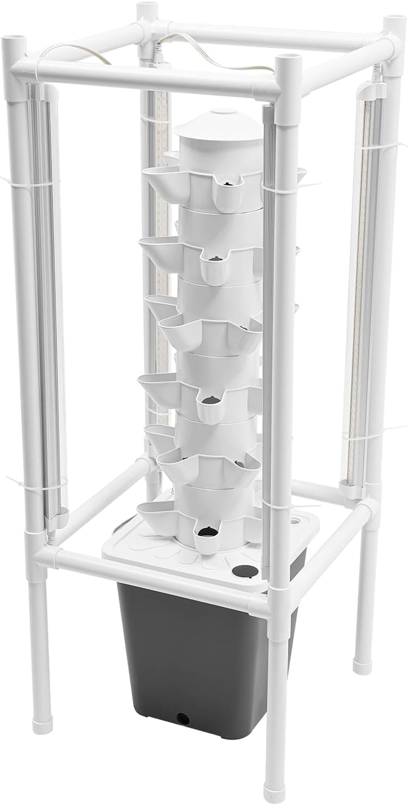 Kit de creștere turn hidroponic, 30 de găuri, 6 niveluri, turn de plantare fără sol, sistem hidroponic, turn aeroponic, grădină verticală, turn de căpșuni, sistem de creștere hidroponic pentru ierburi, fructe și legume (gri)