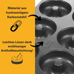 Birkmann, Easy Baking, Donutblech, Backform Für 6 Donuts, Mit Hochwertiger Antihaftbeschichtung, Ø 9 Cm, Mit Rezept, 881631 Matrite si tavi pentru copt Naty Shop