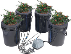 VEVOR DWC Hydroponic Grow System Drip Pot Kit Hydroponic Grow Systems Deep Water Cultivation 4 20L Buckets with Air Pump Air Stones and Water Level Indicator for Green Leaf Vegetables