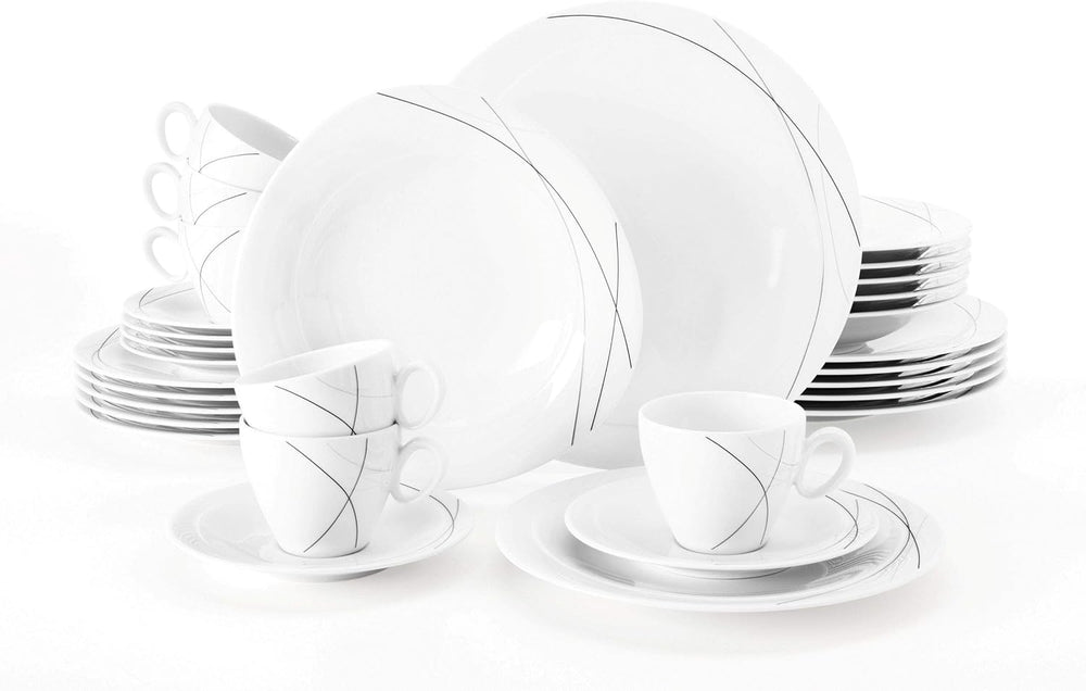 Seltmann Weiden 001.706904 Set de veselă combinat Trio Highline, 30 de piese, 36,5 x 31,2 x 36,9 cm, Alb