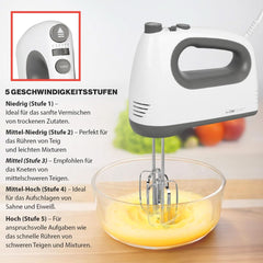 Clatronic Mixer | Kraftvoller 400 Watt-Motor | Hand mixer | Turbostufe & 5 Geschwindigkeitsstufen | Hand mixer | Spülmaschinengeeignete Edelstahlquirle Und -Knethaken | HM 3775 Kitchen Naty Shop
