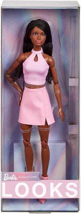 Barbie Looks doll, collectible figure no. 21 with braided black hair and modern Y2K fashion, pink halter top and faux leather skirt with boots, HRM13 Naty Shop Dolls Default Title
