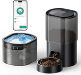3L Automatischer Katzenfutterspender 2.5L Katzenbrunnen-Set, geräuscharmes App-steuertees Fernfütterungsgerät mit 10 Mahlzeiten per Tag, Anti-Verstopfungs-Design, ideal für Katzen & Welpen