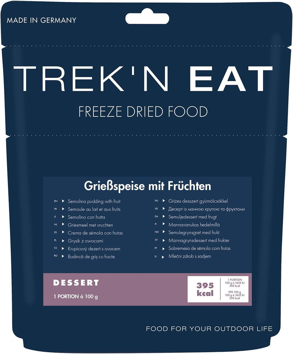 Trek'n Eat Fruity Semolina Pudding - Creamy Fruity Semolina Dessert for Outdoor Activities, Hiking & Emergency Supplies | Ready-made semolina pudding with water, long shelf life, without additives