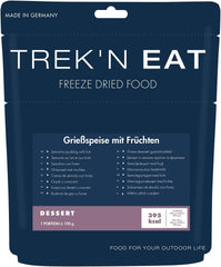 Trek'n Eat Fruity Semolina Pudding - Creamy Fruity Semolina Dessert for Outdoor Activities, Hiking & Emergency Supplies | Ready-made semolina pudding with water, long shelf life, without additives