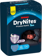 Huggies DryNites Nighttime Bedwetting Diapers, Boys 13-Approx 17 Years (48-60kg), 33 Count (3x11), Jumbo Monthly Pack, XL Briefs