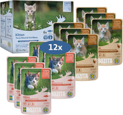 Bozita Nassfutter Häppchen in Sauce mit Fisch und Fleisch - 12x85g Portionsbeutel getreidefreies & weizenfreies Futter für Katzen - Katzennassfutter für Adult-Katzen mit 8,5% Protein & 4,5% Fettgehalt