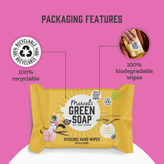 Marcel's Green Soap Hand Wet Wipes 60 Pack - Vanilla & Cherry Blossom - Plant Based - Organic
