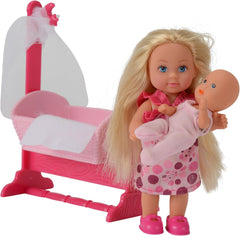 Simba 105736242 - Leagăn pentru păpușă Evi Love, 2 asortate, Evi ca bonă, cu leagăn și bebeluș, păpușă la modă, 12 cm, pentru copii cu vârsta de 3 ani și peste