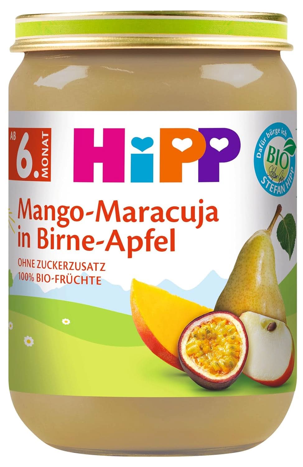 Hipp For Little Gourmets, Nectarine în mere și mango, fără zahăr adăugat, 6 X 190 grame Mama si Copilul Naty Shop 190 grame Mango și fructul pasiunii în piure de mere cu pere