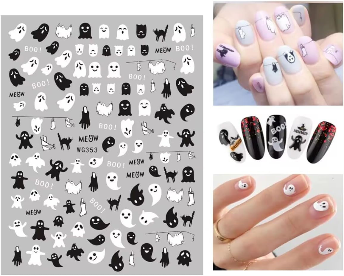 8 Blatt Nagelsticker Halloween Nagelaufkleber Selbstklebend Niedliches Kürbis-Schädel-Spinnennetz Niedlichen Kinder Geist Nail Art Sticker Dekoration Nageldesign Zubehör