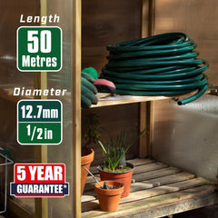 Furtun de grădină Faithfull 50 m (164 ft) ranforsat, diametru 12,7 mm (1/2 inch) – țeavă rezistentă din PVC, verde
