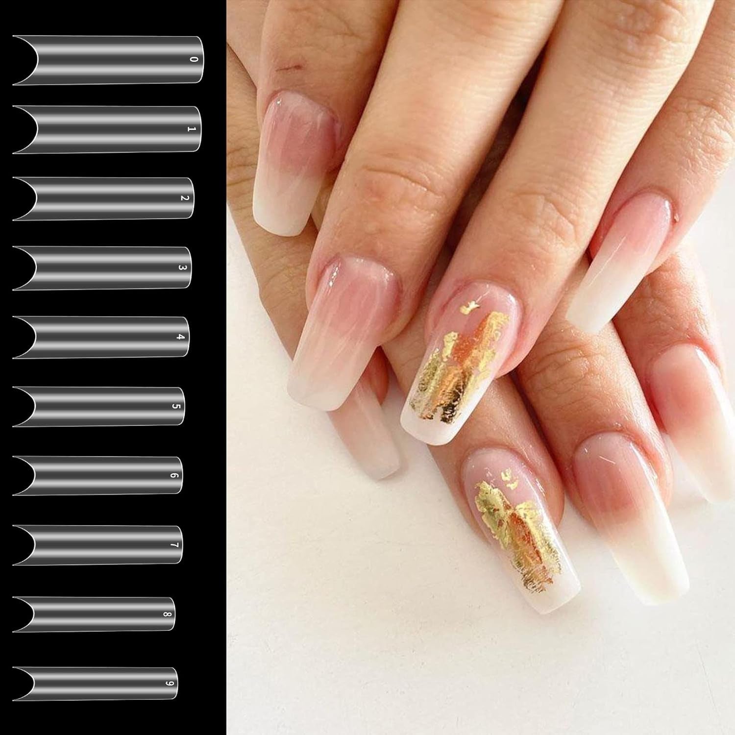 200 bucăți vârfuri unghii false, vârfuri unghii artificiale acrilice, vârfuri unghii false franceze, vârfuri unghii false transparente extra lungi drepte pătrate pentru saloane de unghii DIY