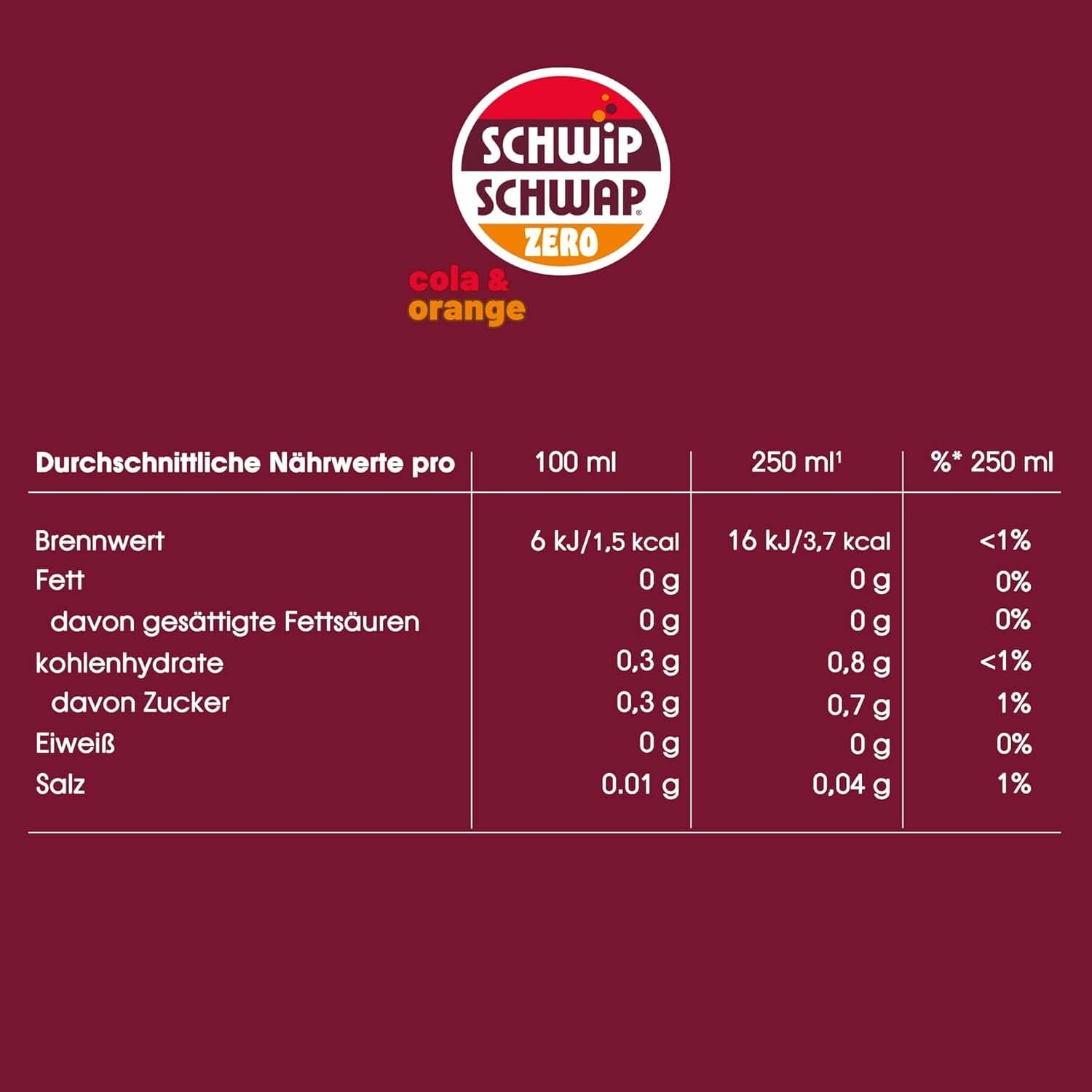 SCHWIPSCHWAP ZERO - XXL PACK - Băutură răcoritoare de cola cofeinizată cu portocale, set 6 x 1,75 litri Naty Shop