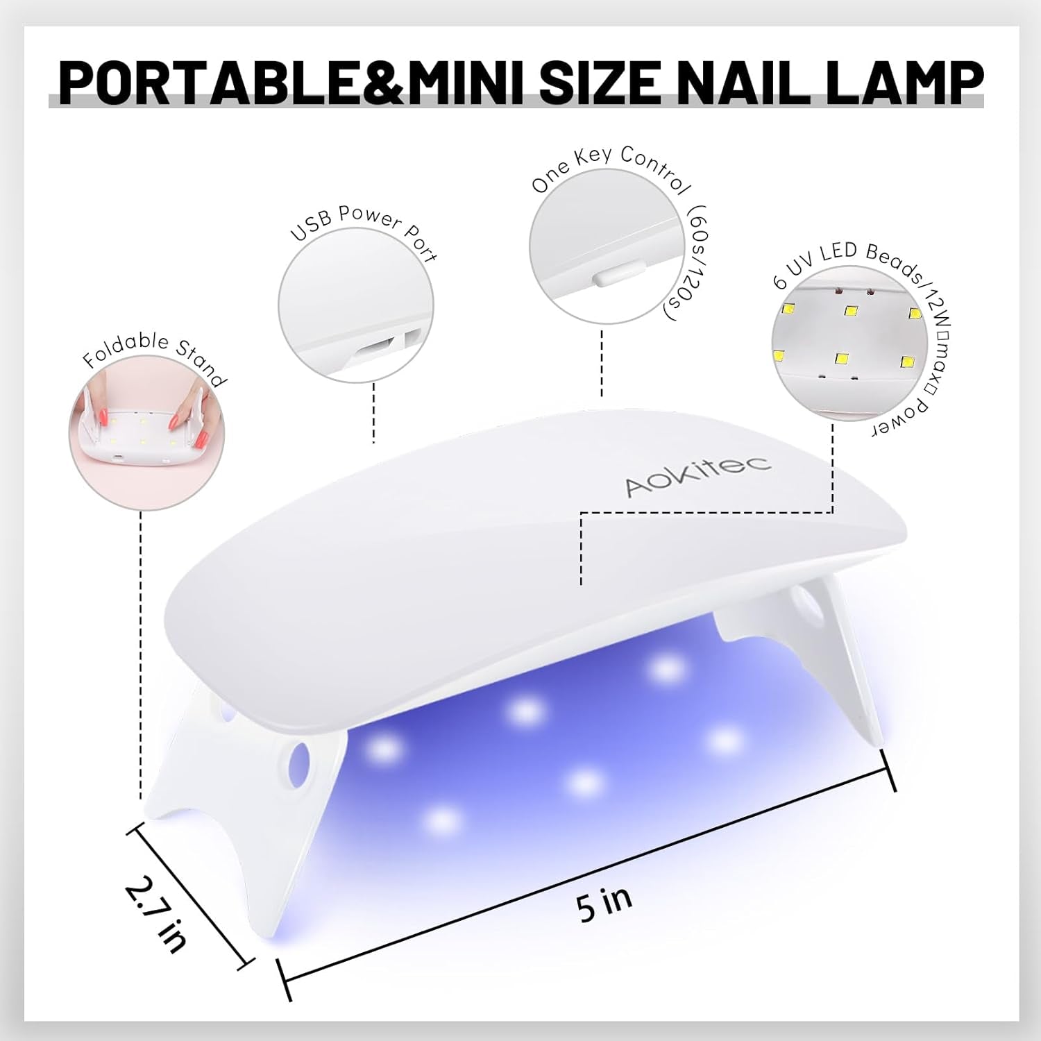 LampÄ UV LED mini Aokitec, lampÄ UV pentru unghii cu gel, uscÄtor de unghii portabil pentru toate tipurile de ojÄ cu gel, instrument de Ć®ntÄrire Ć®n formÄ de Čoarece, compactÄ, uČoarÄ cu cablu USB (alb)