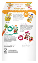 FRECHE FREUNDE Organic Mix in a Multipack Squeezable Bag - Fruits + Cereals, Fruit puree with cereals in a squeezable bag for babies from 6 months, vegan, pack of 3, 3 x (4 x 100g)