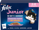 Felix As Good As It Looks Junior Hrană umedă în jeleu pentru pisoi, mix variat, pachet de 6 (6 x 12 pliculețe a câte 85 g fiecare)