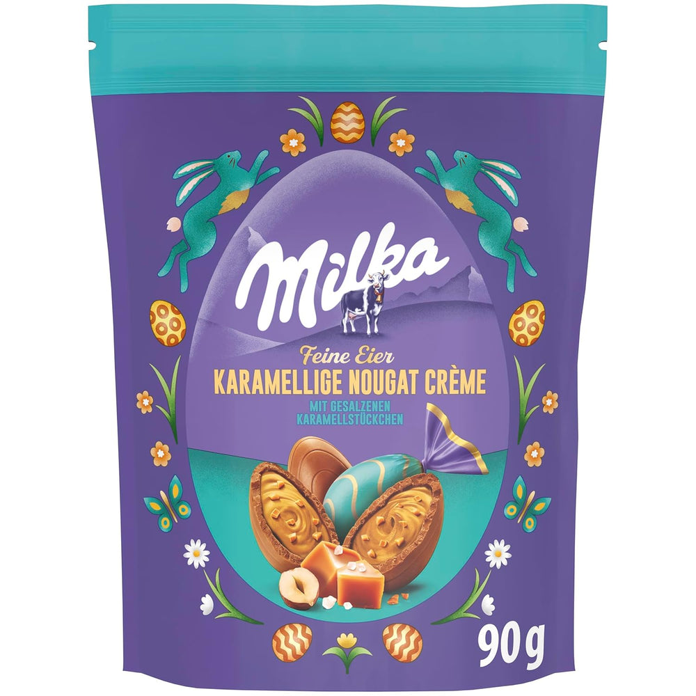 Milka fine eggs - filled with caramel cream and nougat and pieces of salted caramel - 90g