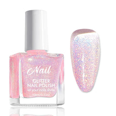 Pink Glitter Nail Polish - Non-Toxic Water Based Nail Polish for Women - Quick Dry Nail Polish - Reflective Glitter Nail Polish for DIY Nail Art at Home (Transparent Pink, 10ml)