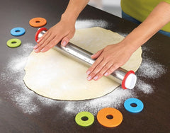 Maximex Teigrolle mit Abstandhalter EDELSTAHL - Edelstahl-Ausroller mit aufsteckbaren Abstandsscheiben, Edelstahl rostfrei, 4.5-6.5 x 43 x 4.5-6.5 cm, Silver matt