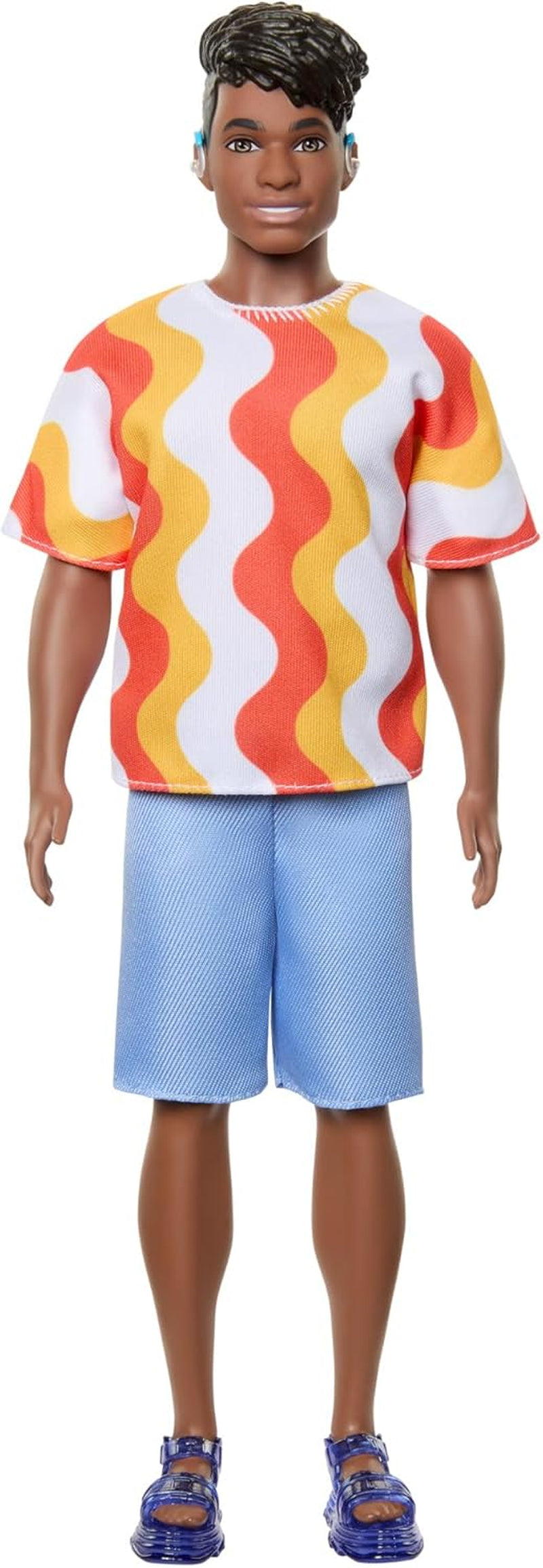 Barbie Fashionistas Ken Doll no. 220 Strappy wide body shape in a detachable orange patterned shirt, shorts and platform sandals, HRH23 Naty Shop Dolls Default Title