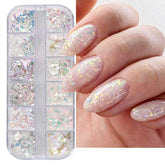 JMEOWIO Sclipici pentru unghii 12 grile Aurora Nail Art decorare accesorii design unghii