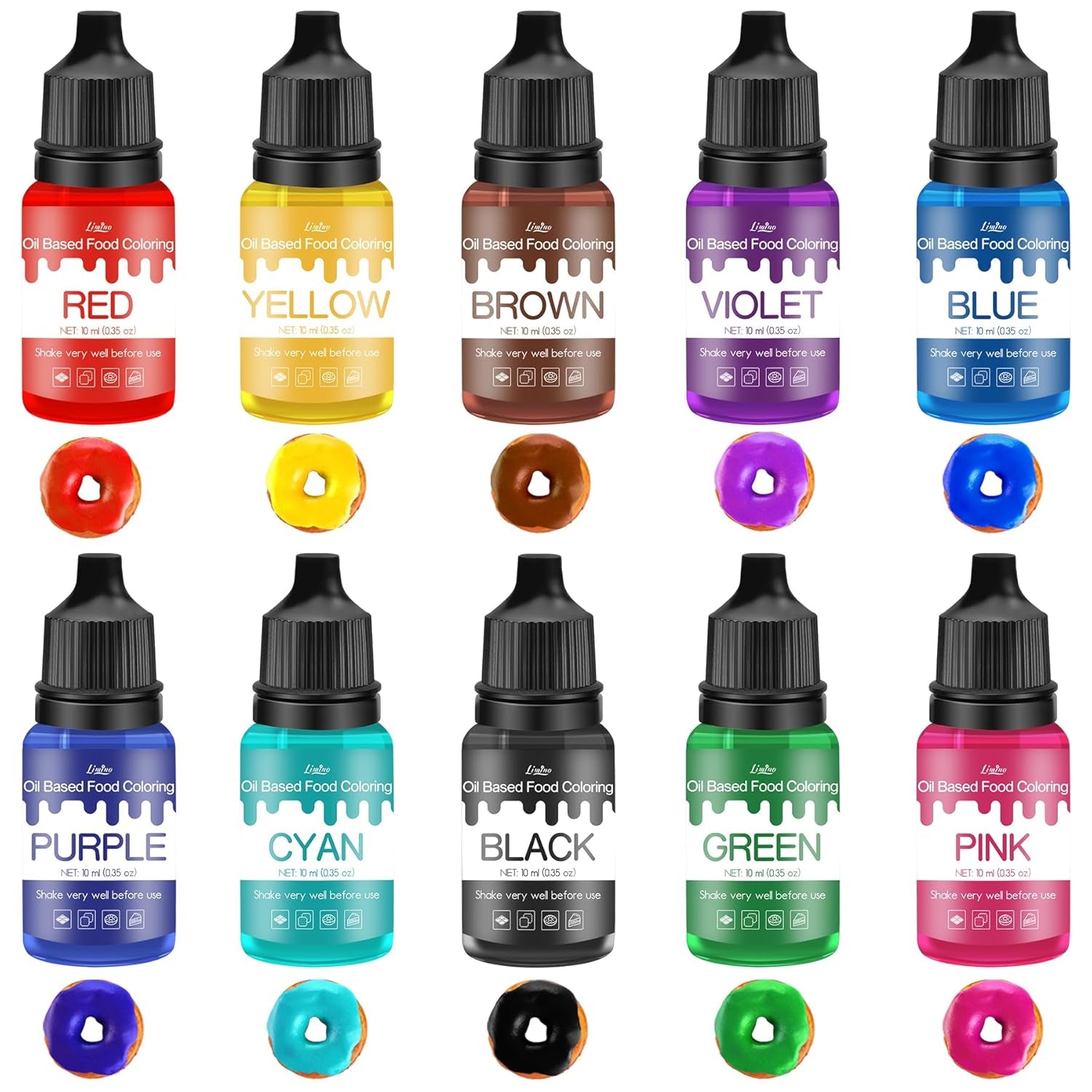 Fettlösliche Lebensmittelfarbe - 10 Farben Ölbasis Lebensmittelfarben Für Schokolade, Süssigkeit, Kuchen, Backen, Macaron - Konzentrierte Food Coloring Für Tortendeko, Buttercream, Fondant - Je 10Ml Naty Shop