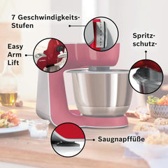 Bosch Küchenmaschine Serie 4 Mum58720,Edelstahl-Schüssel 3,9 L, Mixer 1,25 L, Planetenrührwerk,Knethaken,Schlag,Rührbesen, Durchlaufschnitzler, 3 Scheiben, 1000 W, Dunkelrot/Silber Mama si Copilul Naty Shop
