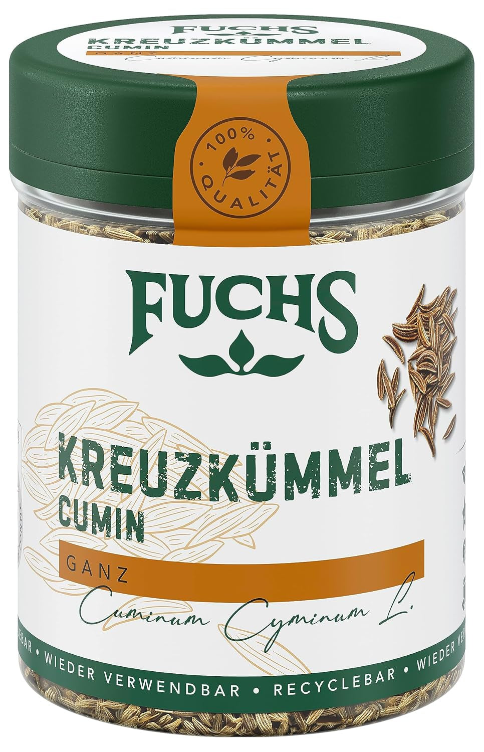 Fuchs Gewürze - Kreuzkümmel ganz - orientalisch-nussige Note für Falafel und Linsengerichte - natural ingredients - 60 g in wiederverwendbarer, recyclebarer Dose