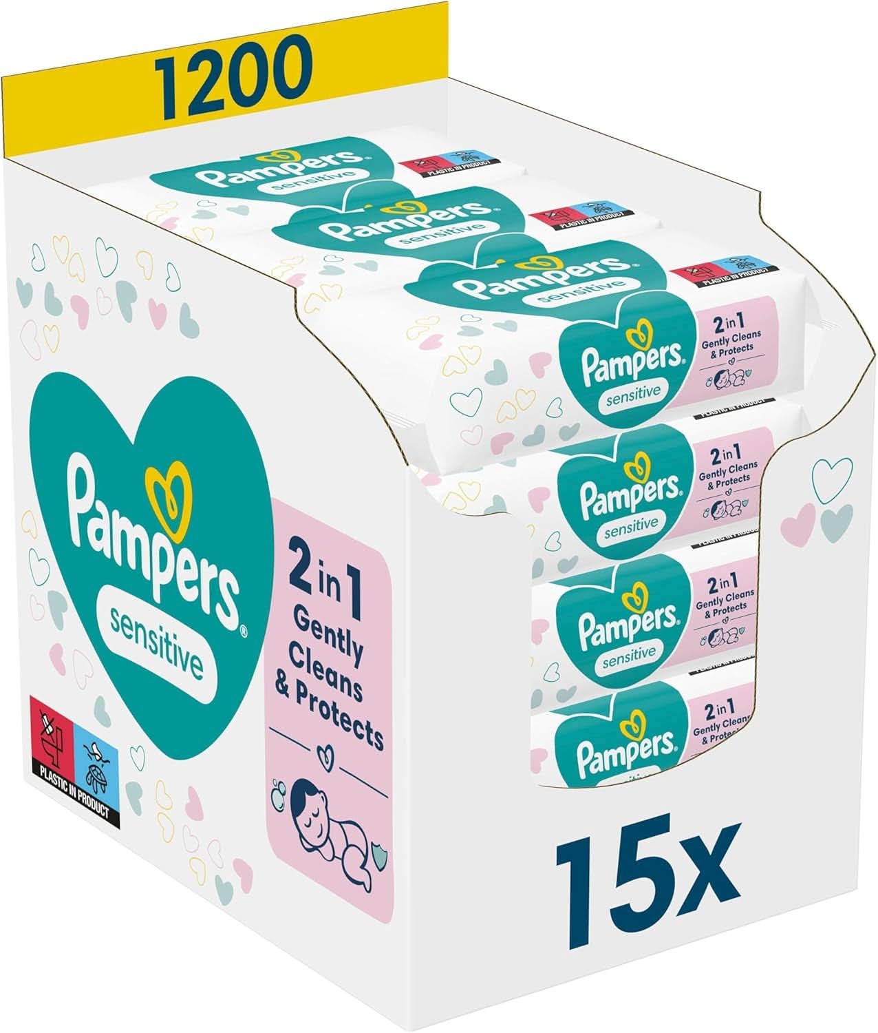 Pampers Sensitive Feuchttücher 5 Packungen Mit 52 Stück - 260 Feuchttücher, Ohne Duft, Für Eine Sanfte Und Weiche Reinigung Naty Shop 1200 Stück (1Er Pack)