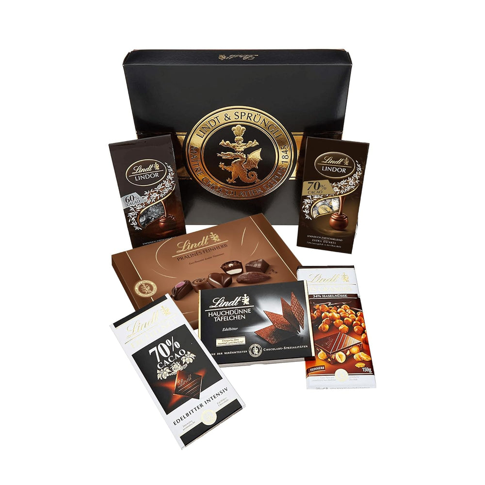 Lindt Dark Chocolate Set | 847 g | Set of 6 Lindt dark chocolate specialties (bars, LINDOR, pralines) from semi-sweet to extra dark | Bulk package | Chocolate gift