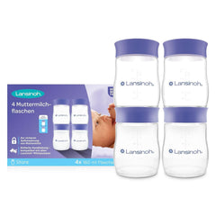 Lansinoh Muttermilchflaschen, 4 X 160 Ml - Zur Sicheren Muttermilch Austellungen - Neues Kompaktes Design Für Verbesserte Stabilität - Mit Stapelbarem Deckel Accessories Food and Breastfeeding Bebe Naty Shop